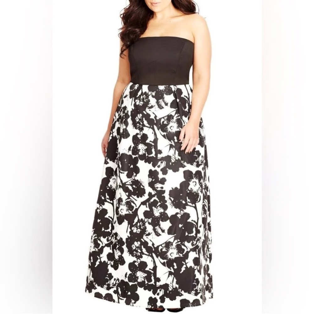 City Chic Black and White Strapless Dress